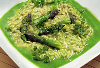 asparagus risotto pea sauce