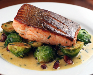 seared salmon with brussel sprouts